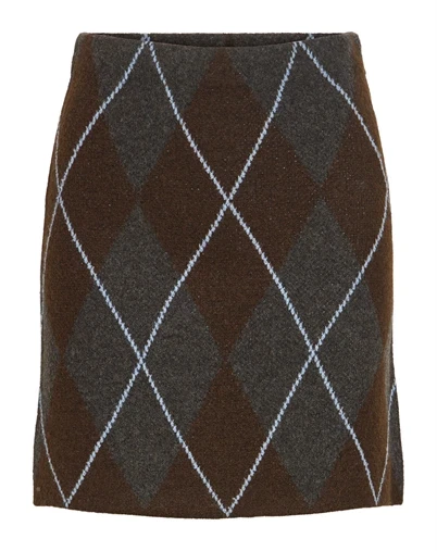 Vila - VIArgyle Strik Nederdel - Dark Grey Melange/Coffee Bean 